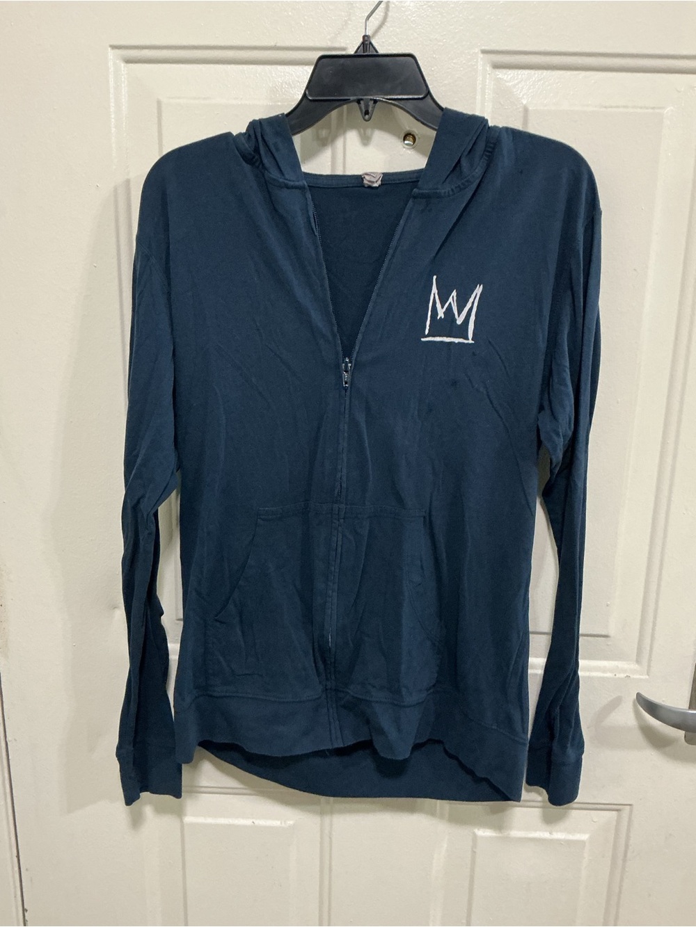 Next Level Apparel Navy Blue Zip Hoodie with White Crown Accent